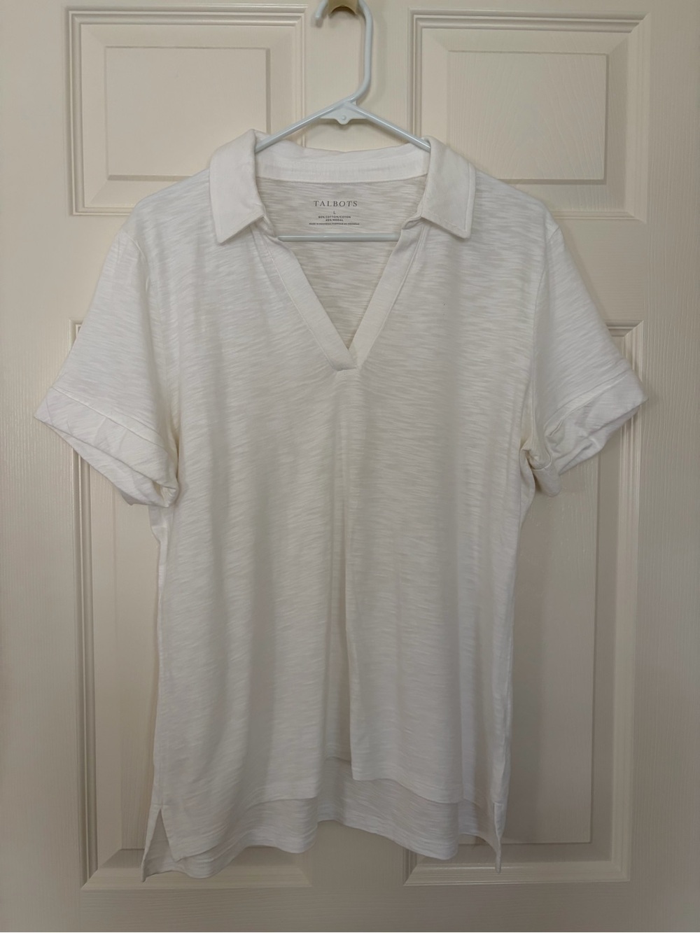 Talbots White Short Sleeve Polo V-Neck Tee
